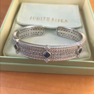 Judith Ripka Pia Blue Sapphire and Diamonique Hinged Cuff Bracelet 6 3/4”